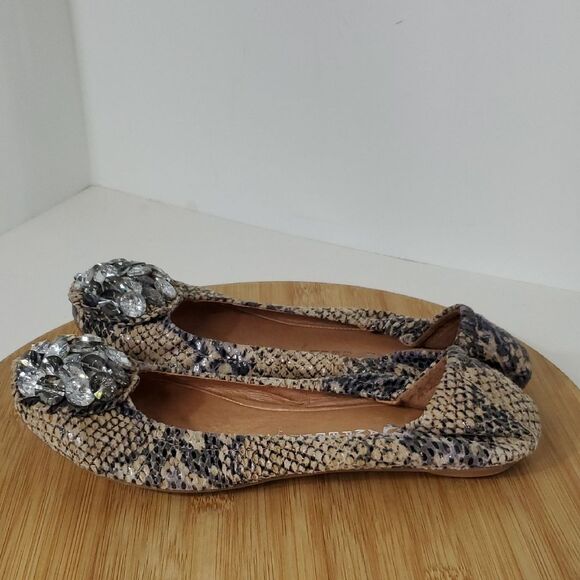 Jeffrey Campbell Snake Print Leather Ballet Flats with Gem Accents Women's 8 - Picture 6 of 9